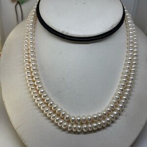 8mm double button shape freshwater pearl necklace. Hand made with vermeil toggle